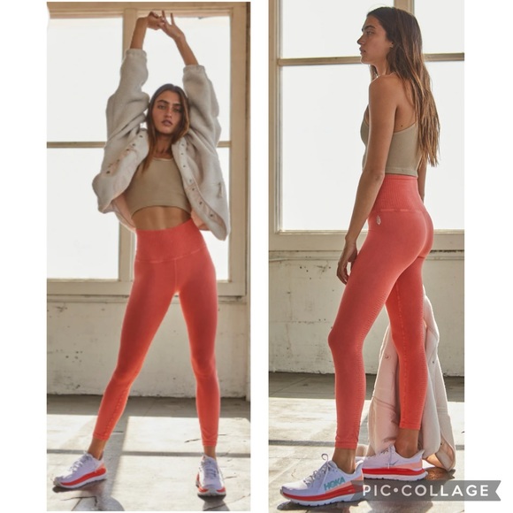 NEW! FREE PEOPLE Movement High-Rise 7/8 GOOD KARMA XS/S Leggings Coral Orange - Picture 1 of 16